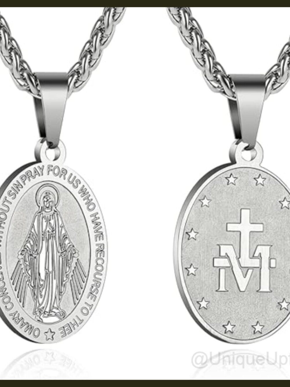Virgin Mary Necklace Men Boys Miraculous Medal Stainless Steel Pendant